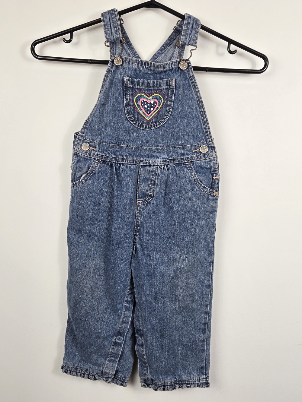 Oshkosh Overalls 24 Months Medium Blue Wash Coveralls Heart Patch Snap Closure